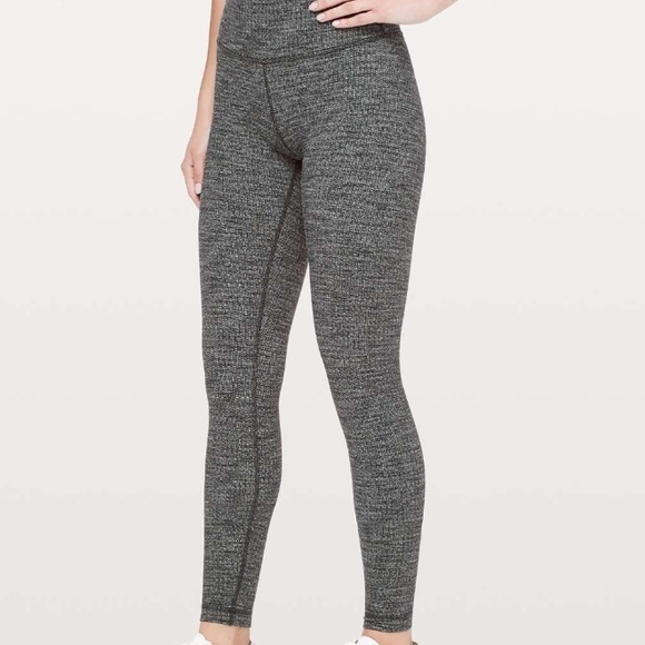 Lululemon WunderUnder HR 28in Luon Variegated Knit Heathered Black Sz2 Leggings - Picture 1 of 5
